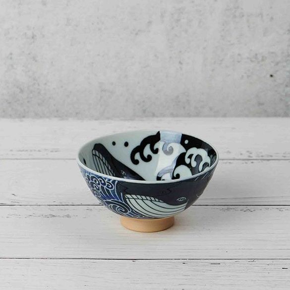 Rice Bowl Whale 12.5cm Japanese Mino Ware