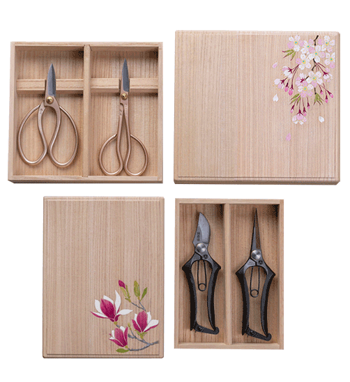 Garden-Scissors-in-Limited-Edition-Hand-Painted-Collectible-Boxes,-Magnolia-and-Cherry-Blossoms