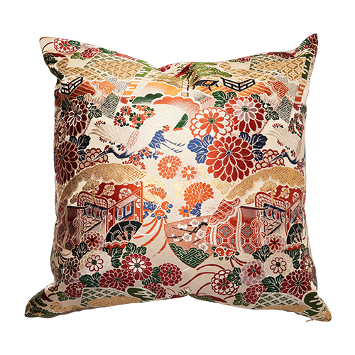 Japanese vintage silk cushion with metallic threads