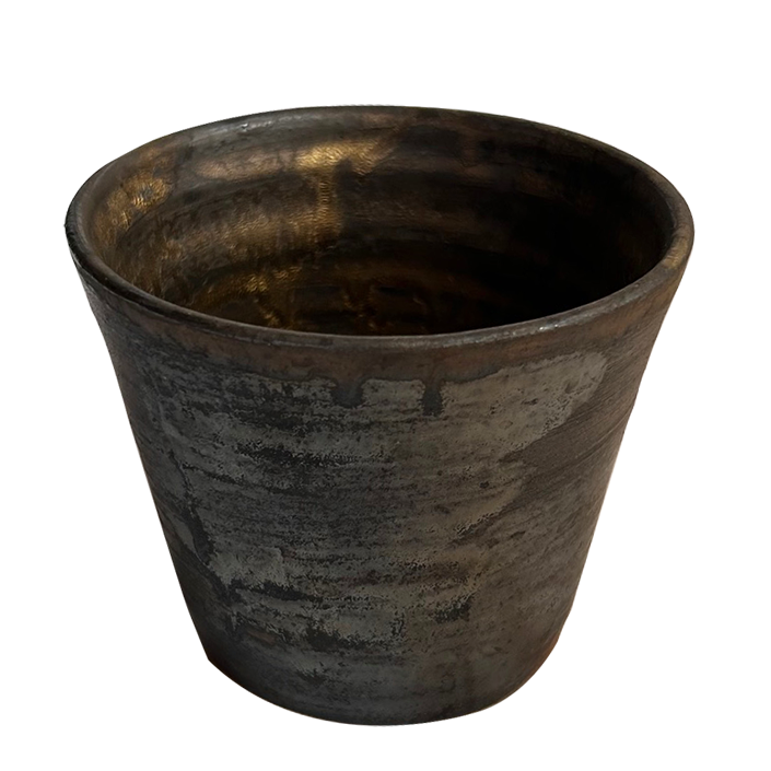 Ceramic Soba Dipping Coffee Cup in Iron Gray with Soft Gold Wash Hand Crafted by Traditional Master Potter