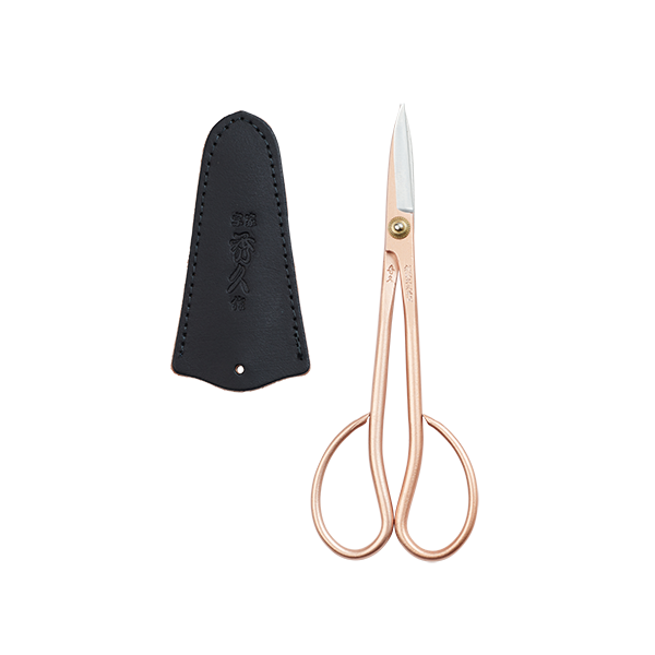 Japanese Rose Gold Satsuki Floral Scissors with Leather Sheath