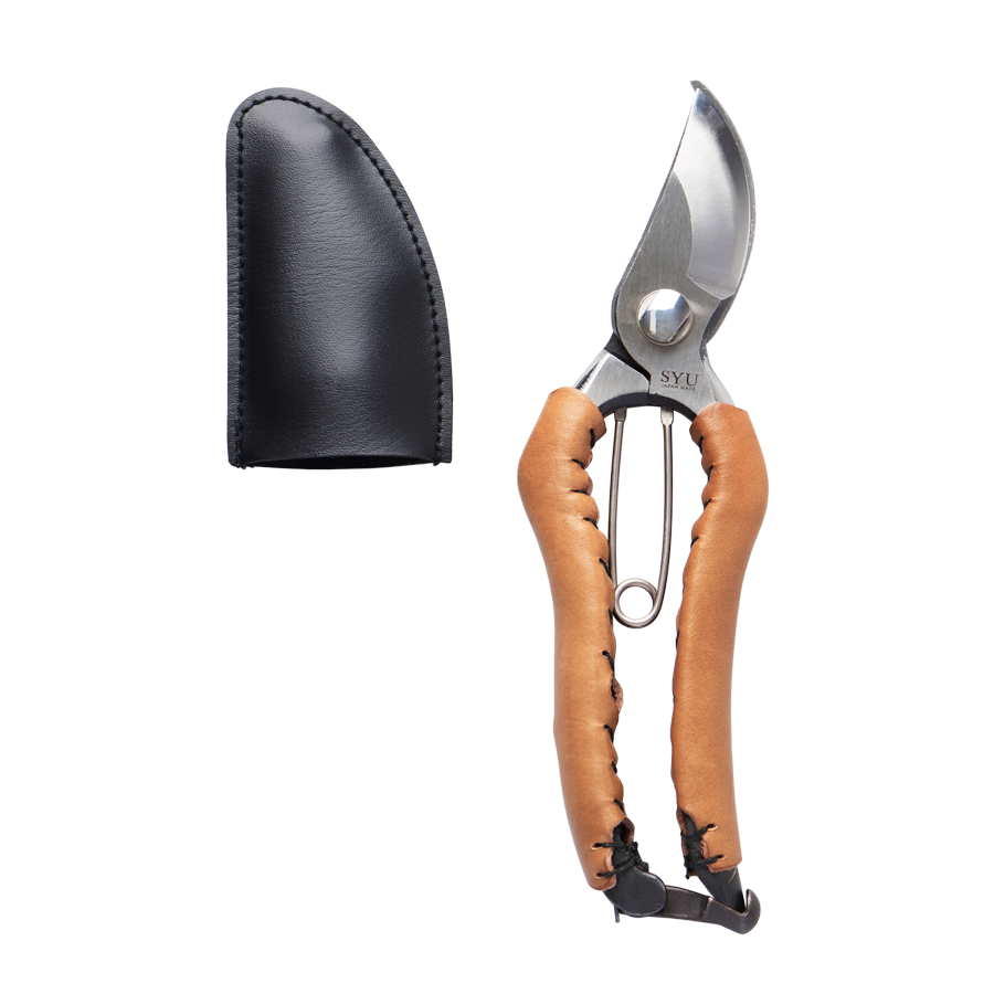 syu Japanese made secateurs with camel leather handle, small size